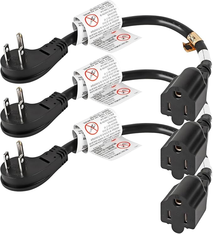 VSEER 1Feet 1625W 13A UL SJT 16AWG Flat Plug Heavy Duty Extension Cord Outlet Saver 3-Prong Grounded Short 90 Degree Angle Adapter Power Extension Cord,UL Listed (Black, 3 Pack)