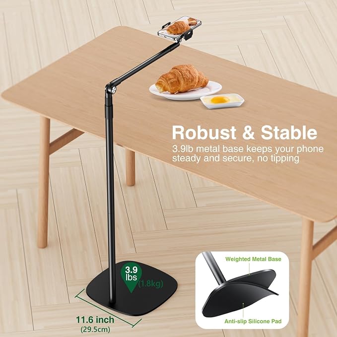 elitehood Floor Phone Stand Overhead Video Recording, 360 Degrees Swivel Tilt