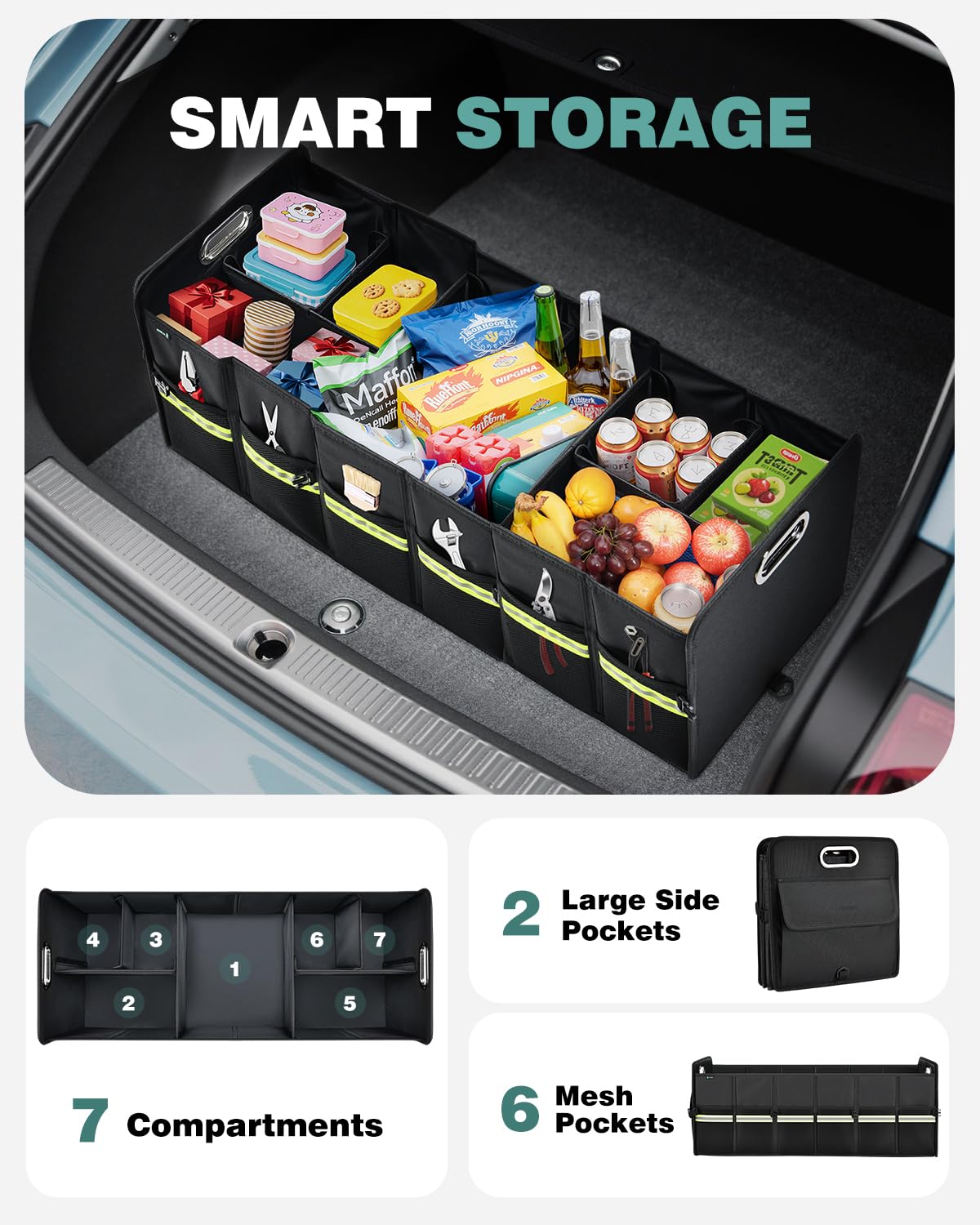 FLORICH Trunk Organizer for Suv, Large Truck Organizer Back Seat Storage Premium, Collapsible Multi-Compartment Car Organizers and Storage Waterproof