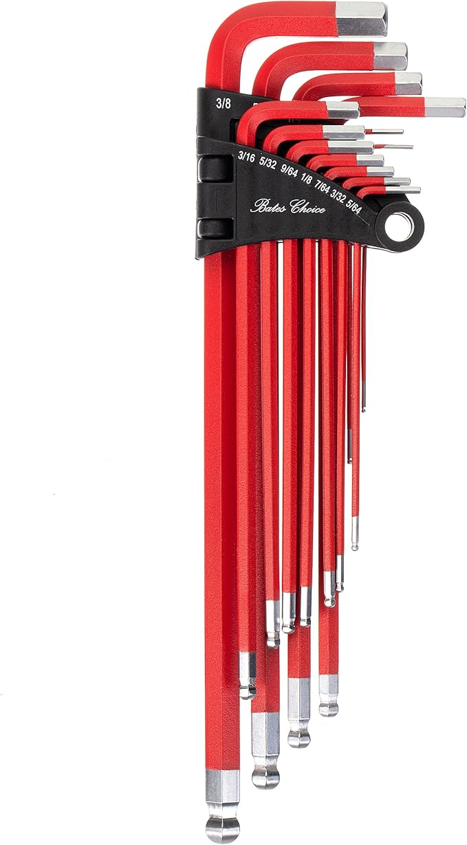 Bates- Long Allen Wrenches Sets, 13 Pack, 3.8" to 9" Length, SAE Hex Key Set (3/64" to 3/8"), Long Allen Wrench Set with Exrta Long Arm and Ball End for Precision, Mechanics, DIY, Home Repairs