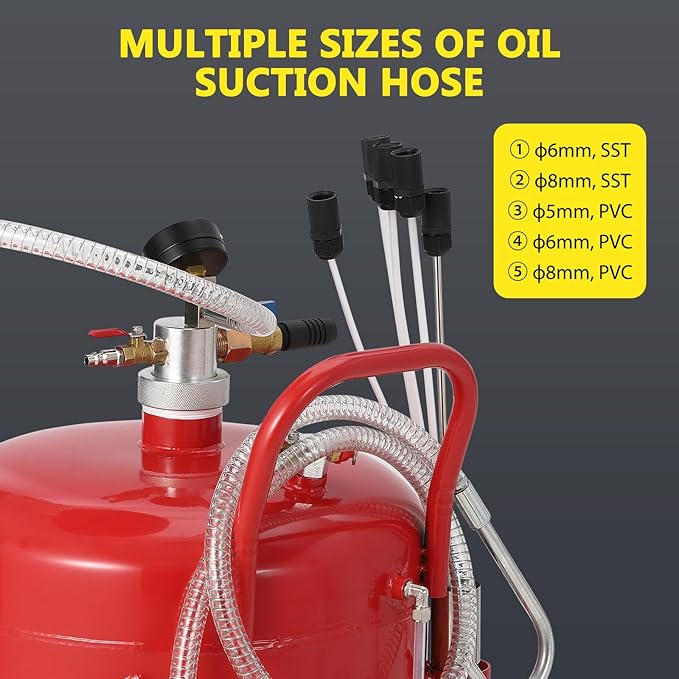 20 Gallon Waste Oil Drain Tank, Oil Drain Extractor, Pneumatic Drainer for Automotive Fluids, Portable Waste Oil Container with Air Operation (20 Gallon-Red-Large)