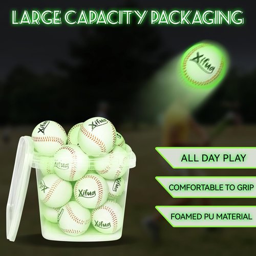 Glow-in-the-Dark Foam Baseballs by [Brand Name] - 17-Pack Light-Up T-Ball Set for Kids 3-10 | Perfect Outdoor Nighttime Toys