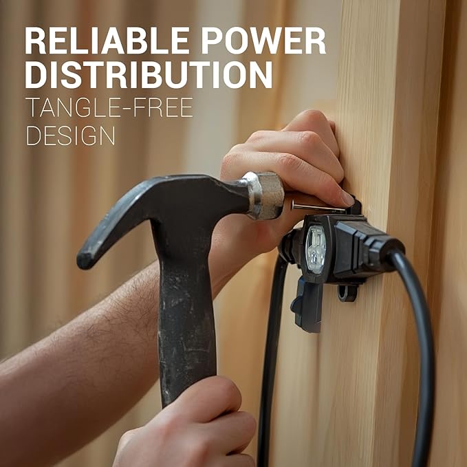 COLSEN Extension Cord with Multiple Outlets – 25 ft Heavy Duty 16 Gauge Power SJTW Cable, 15 Amp 3 Prong 6 NEMA Multi Plug, 16 AWG Male to Female Connector, 5-15R Female Socket, Outdoor/Indoor Black