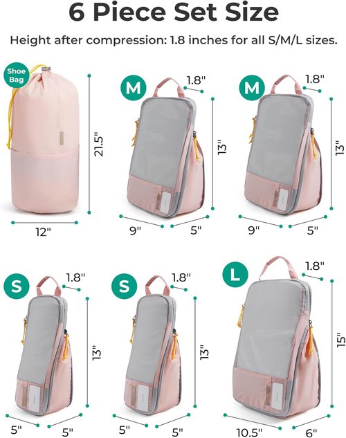 BAGSMART Compression Packing Cubes - Lightweight Travel Organizer Bags | Set of 6 for Space Saving Essentials