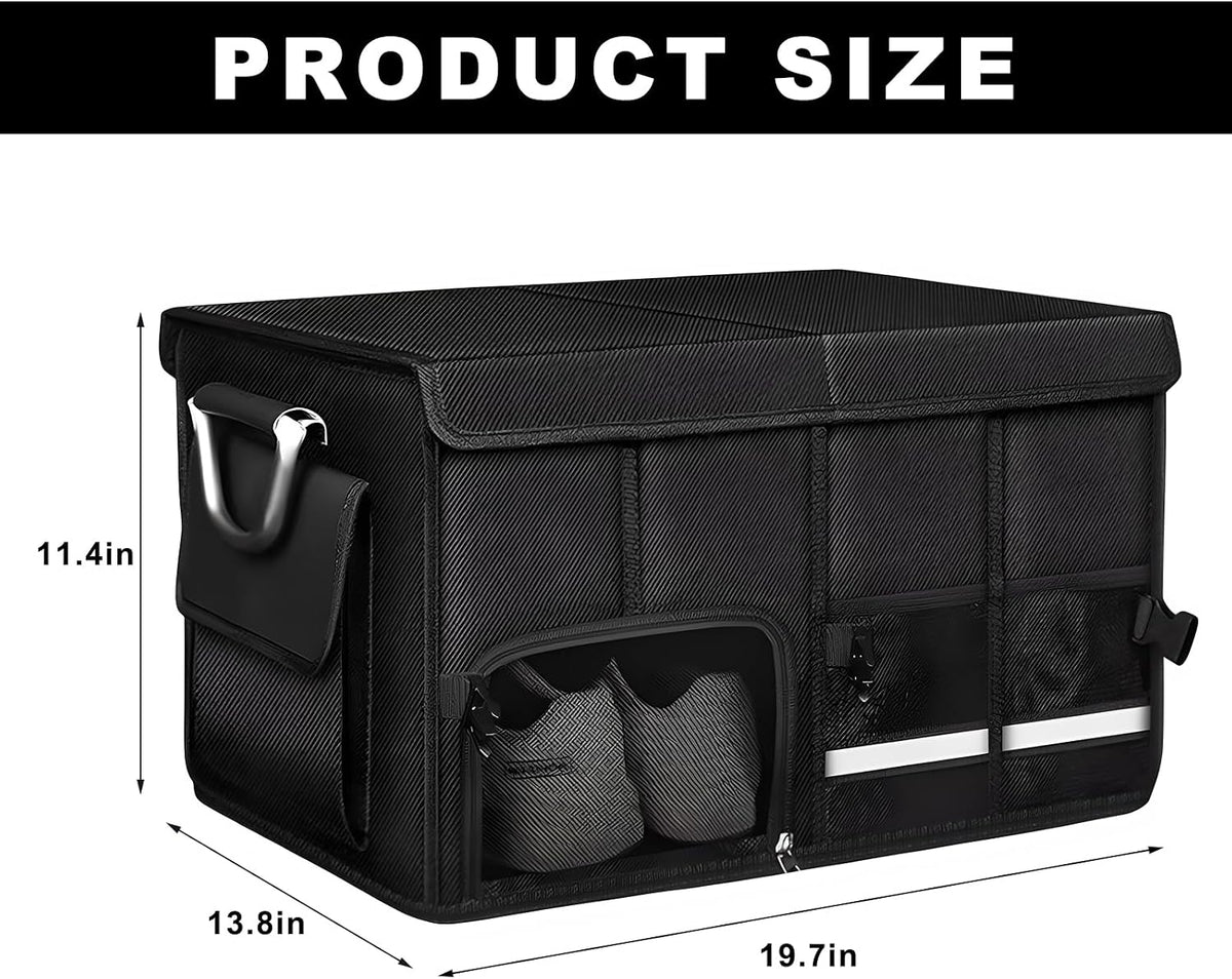 Car Trunk Organizer, 52L Collapsible Car Storage Waterproof Trunk Organizer with Lid & Handle, Multi Compartment Oxford Cargo Groceries Storage for Trucks SUVs Sedans