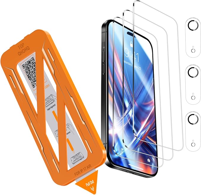 QHOHQ 3 Pack Screen Protector for iPhone Air + 3 Pack Camera Lens Protector