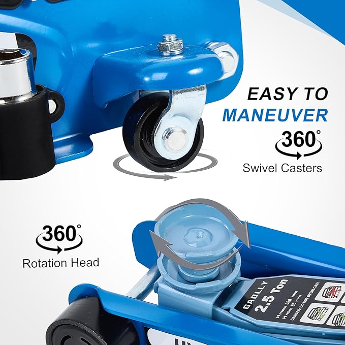Floor Jack Kit 2.5 Ton (5,500 lbs) | Car Jack - Hydraulic Low Profile Trolley Jack - Tire Tool for SUV and Auto with Lug Wrench Blue