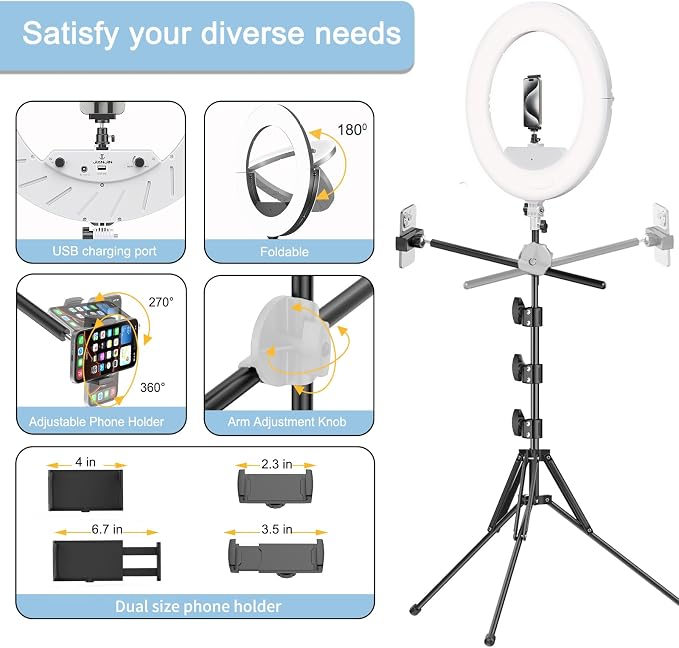 55W18 45cm Ring Light Kit 6700K Dimmable LEDRinglightTripod Stand Dual Phone