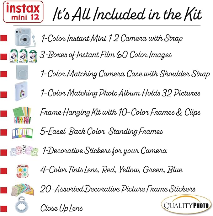 Fujifilm Instax Mini 12 Instant Camera + 60 Photo Prints + Quality Photo Value