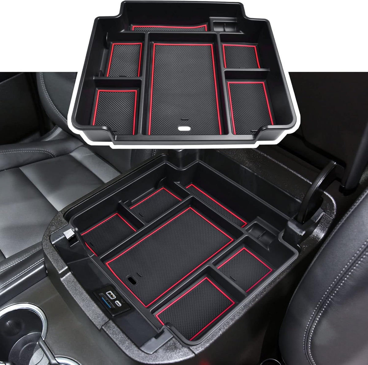 Full Center Console Organizer Tray for 2021-2026 Chevy Tahoe/Suburban, Red