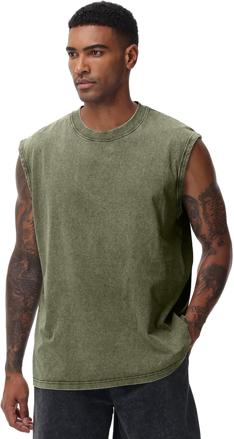 Skiennix Men's Workout Tank Top - Sleeveless Muscle Shirt for Gym & Running | Acid Wash Design
