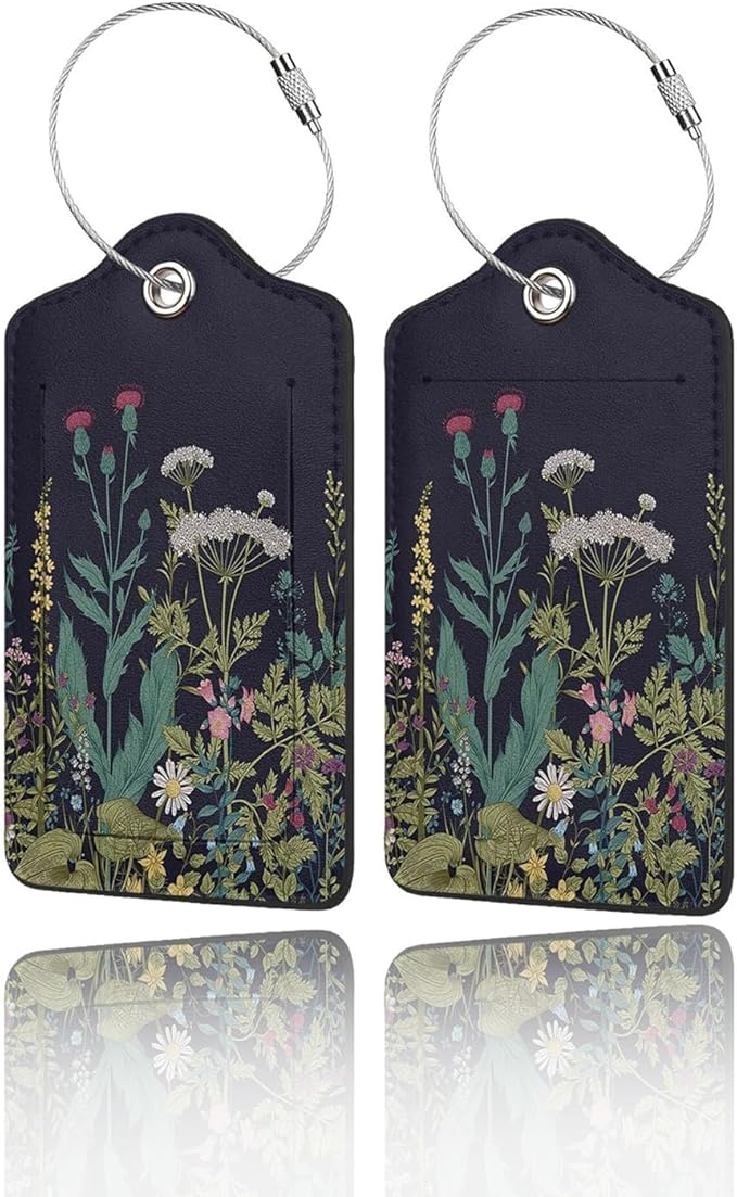 2 Pack Luggage Tags for Suitcase, Privacy Cover ID Label with Stainless Steel and Address Card for Travel Bag Backpack Cruise Ship Essentials Tag Women Girls - Vintage Dandelion Flower Floral
