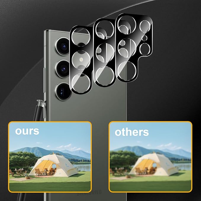 3 Pack Camera Lens Protector for Samsung Galaxy S23 Ultra, Tempered Glass