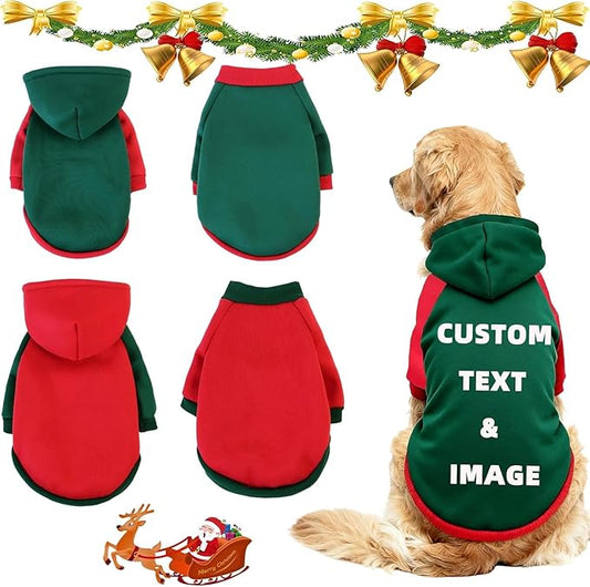 Custom Dog Hoodie, Personalized Sweatshirt with Photo Text Name Logo, Customized Hooded Sweater for Small Medium Large Dogs & Cats (Green + Red Border, XXX-Large)