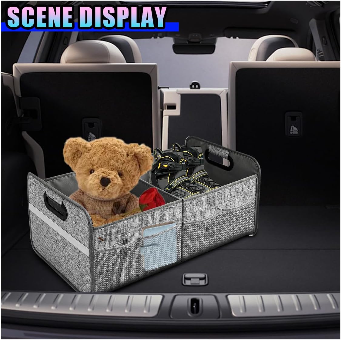 Car Trunk Organizer, 55L Collapsible Car Storage for SUV Truck, Gray