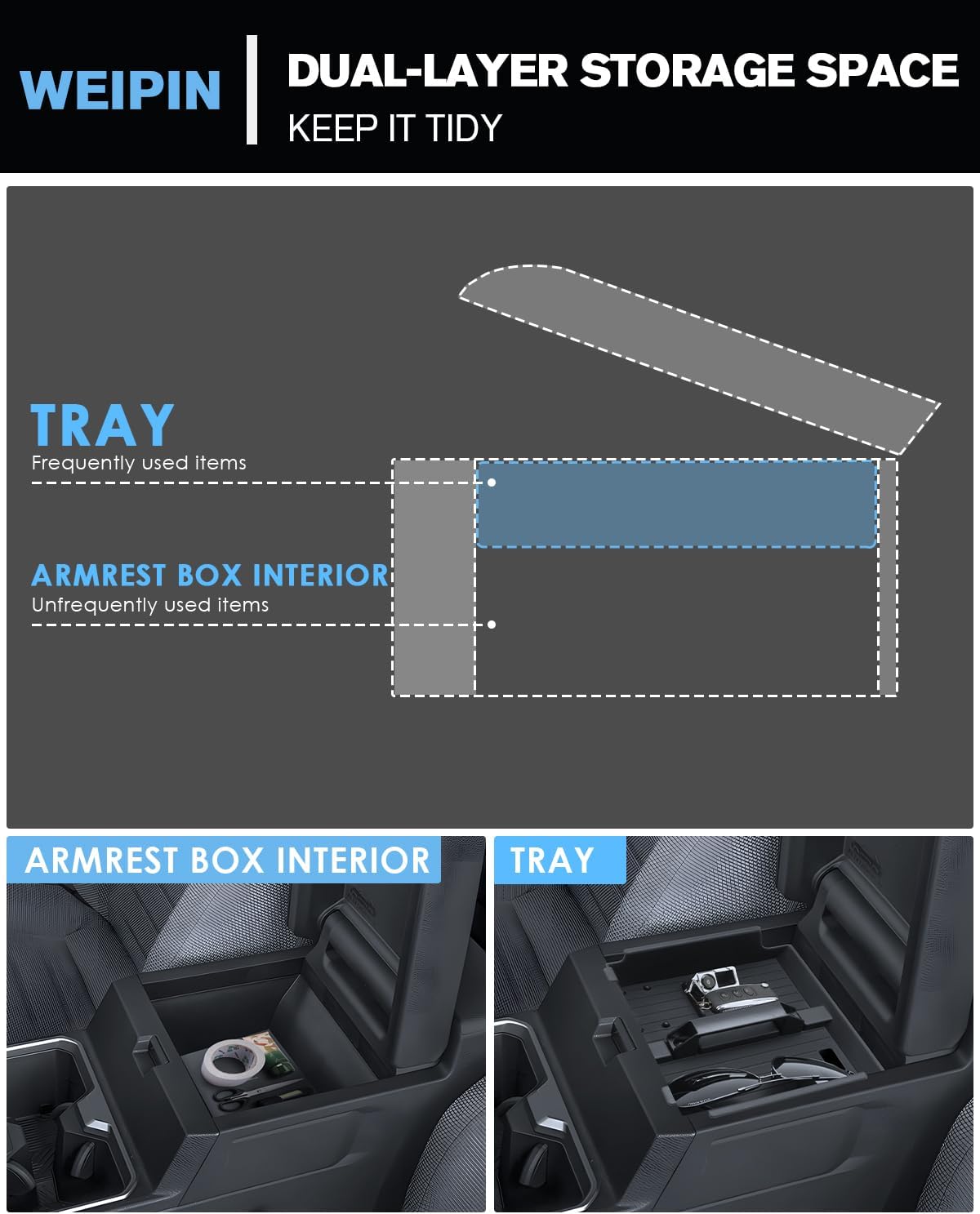 For 2Pcs Center Console Armrest Organizer Tray ABS Materials& Silicone Cup Holder Insert Compatible with 2025-2026 Toyota 4runner - 6th Gen 4Runner