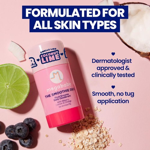 Megababe Daily Deodorant - Smoothie Deo with 72-Hour Odor Protection | Coconut & Fruit Enzymes | 2.6 oz