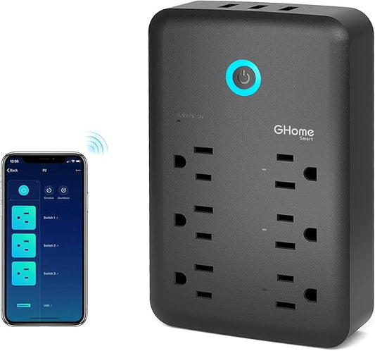 GHome Smart Power Strip, 1800W/15A High Power Devices Support Surge Protector Extension Cord, 9 in 1 Smart Plugs that Works with Alexa Google Home, 2.4 GHz WiFi Wall Outlet Extender, No Hub Needed