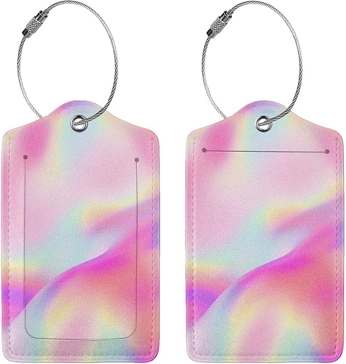 2Pcs Shining Pink Luggage Tags, Colorful Fancy Glittering Name ID Identifier Labels for Suitcase Baggage Travel Bag, Aesthetic Leather Bag Tags with Full Privacy Cover