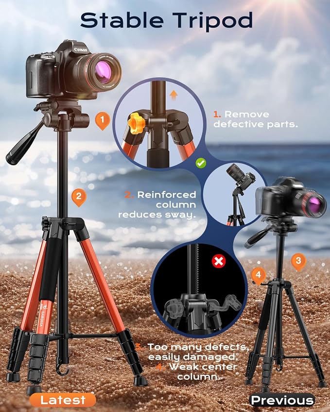 73" Camera Tripod Stand, Aluminum Tripod