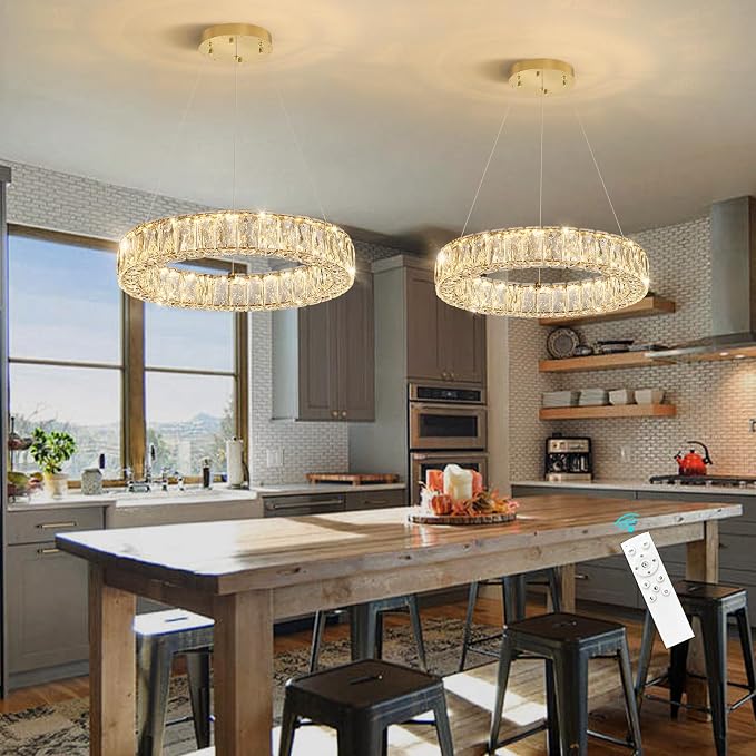 HAIXIANG Modern Crystal Chandelier Dimmable LED 16 Inch Ring Pendant Lights