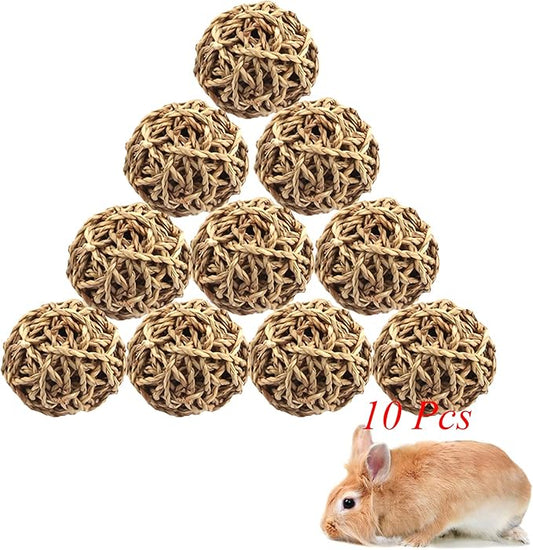 Hamiledyi 10PCS Rabbit Grass Balls 2.8in Large Guinea Pig Balls Small Animal Activity Enrichment Toy for Bunny Chinchilla Hamster Gerbil Grinding Playing