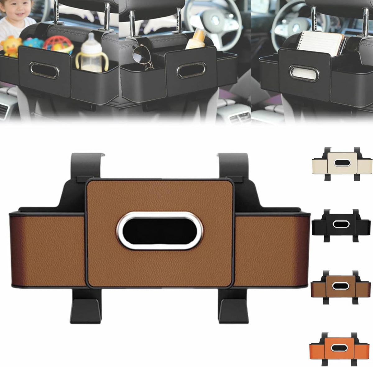 Car Organizer and Storage Box, 3-in-1 Car Seat Back Storage Box, Multifunctional Headrest Backseat Organizer with 2 Cup Holders, Smart Car Organizer for Most Vehicles (2pcs Black)