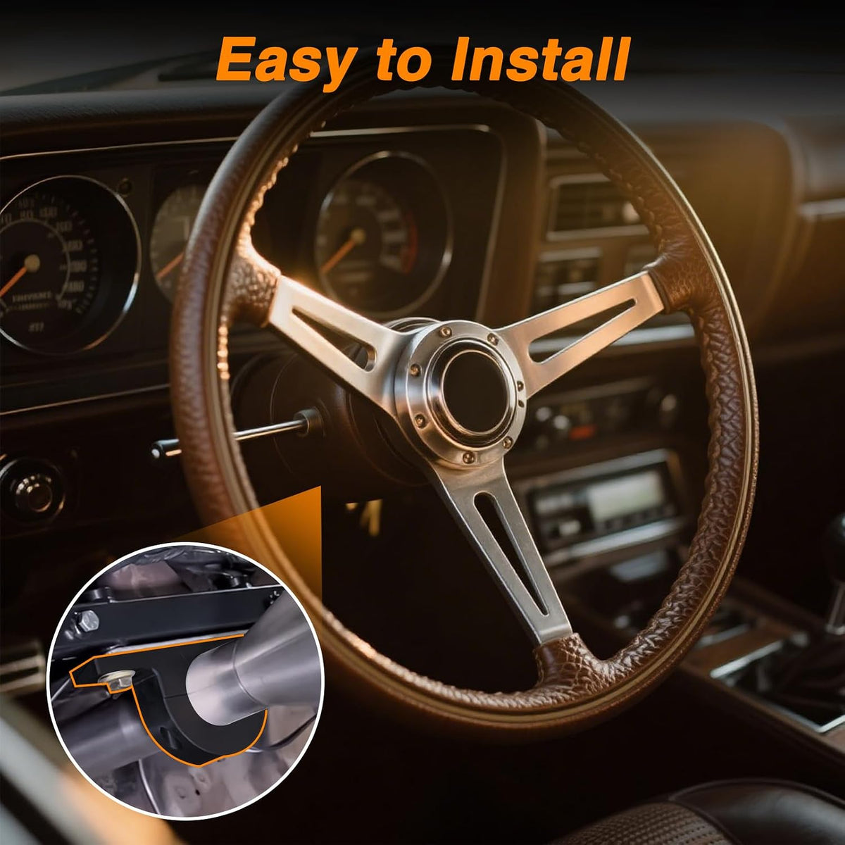 Black 2" Universal Steering Column Keyed No Drop Mount, Aluminum Alloy 2" Steering Column Underdash Mounts River Clamp for Most Common 2" Diameter Column Compatible with GM GMC Chevy Dodge Ford