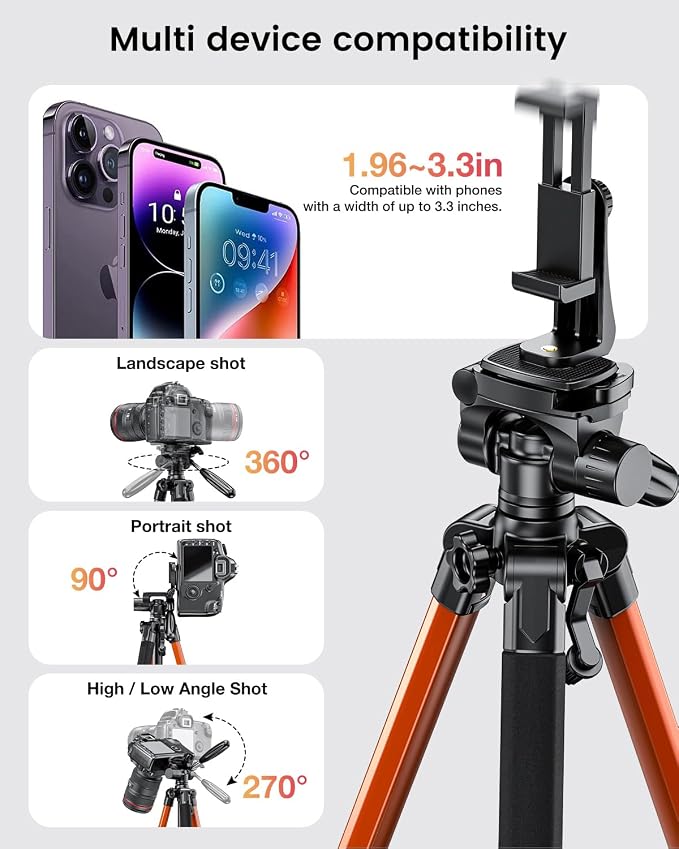 CAMBOFOTO 74"-Camera-Tripod, Professional Aluminum Heavy Duty Tripod Stand
