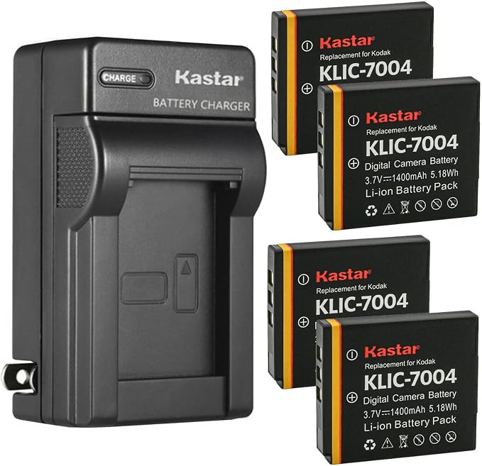 Kastar 4-Pack KLIC-7004 Battery and AC Wall Charger Replacement