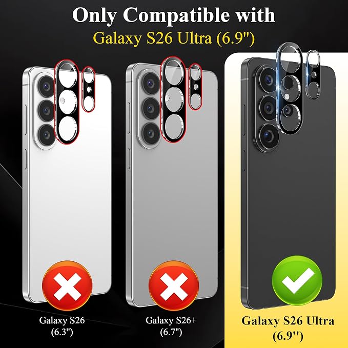 4 Pack for Samsung Galaxy S26 Ultra Camera Lens Screen Protector, 9H Tempered