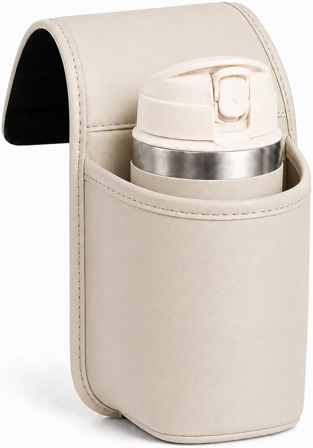 Leather Car Door Cup Holder, Wide‑Mouth Opening Car Storage Pocket for Drinks & Phone，Brown