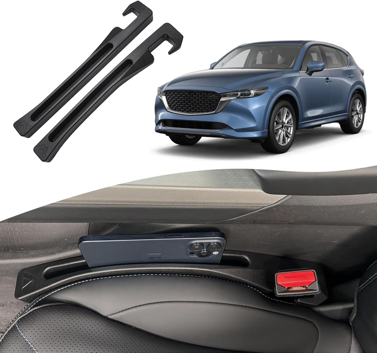 Seat Gap Filler for Ma-zd-a CX-5 CX5 2017-2026, Car Seat Gap Filler Organizer Stop Things from Dropping Customized Interior Accessories for M-az-d-a, Black Pack of 2
