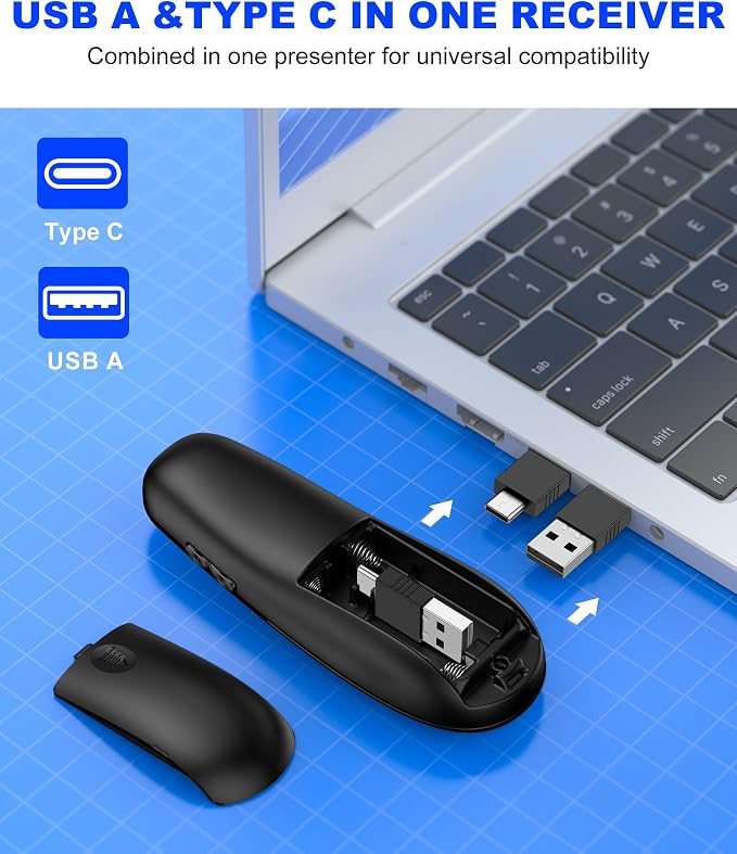 DinoFire USB Type C Wireless Presentation Clicker, BT&RF 2.4GHz Dual Modes