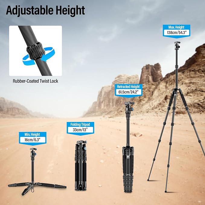 Sirui Compact Traveler 5C Tripod 54.3 inches Lightweight Carbon Fiber Travel