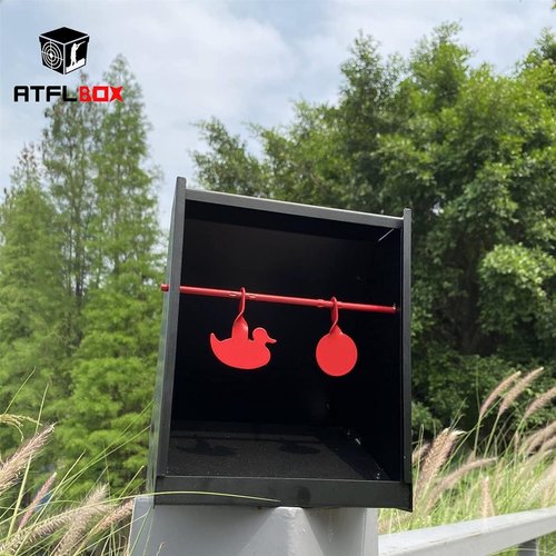 Atflbox BB Gun Target Trap - 7 x 9 Inch with 20 Paper Targets & Spinning Metal Silhouettes | Ideal for Airsoft & Pellet Guns