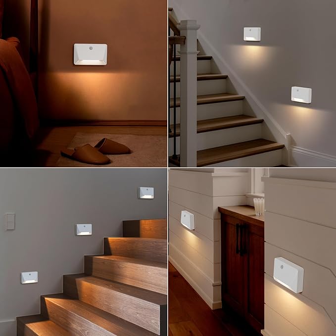 Motion Sensor Night Light, 2200mAh Rechargeable Stair Lights Indoor, 3000K, Link Mode, for Bedroom, Bathroom, Nursery, Stairs & Hallways