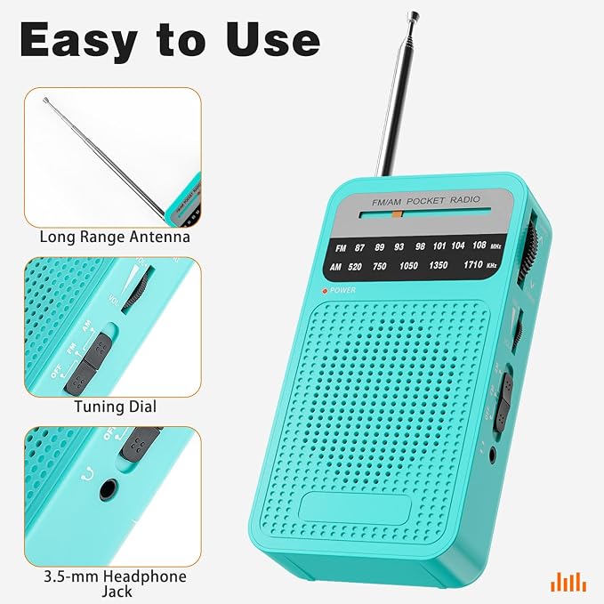 Portable Radio AM FM with Best Reception, Goodes Transistor Radio with Loud Speaker, 2AA Battery Operated, Headphone Jack for Indoor, Outdoor and Emergency Use-Green
