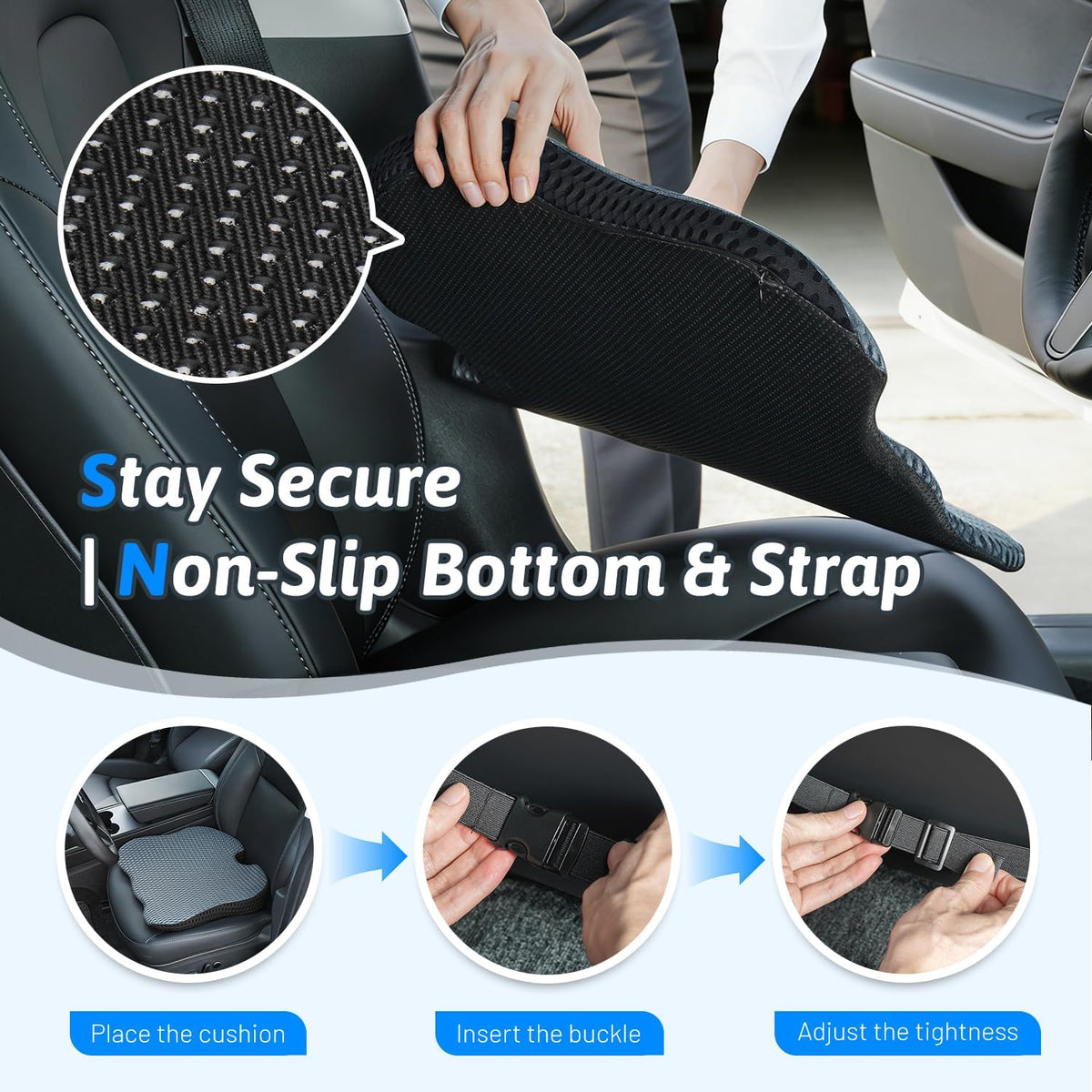 Wedge Car Seat Cushion for Driving for Better Visibility & Sciatica Relief