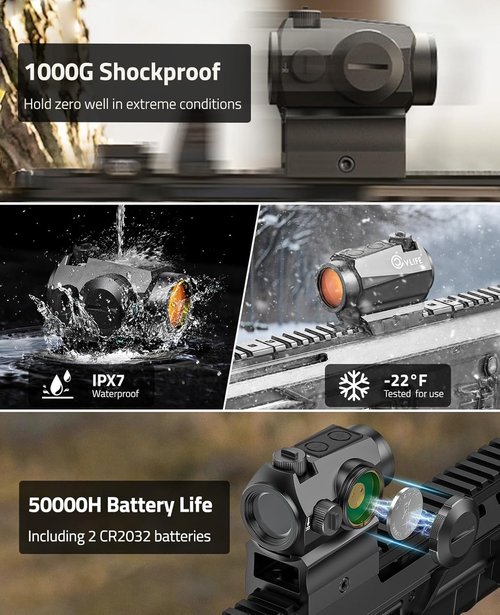 CVLIFE Red Dot Sight - Motion Awake 2 MOA Optics | IPX7 Waterproof, 50,000H Battery Life, 1x20mm Scope