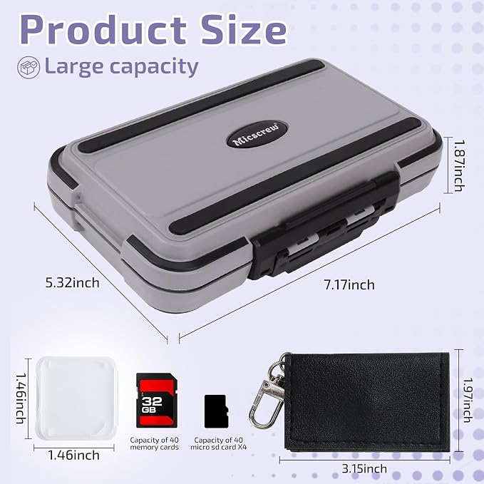 36-Slot Memory Card Case with 36 Transparent Holders & 60 Writable Labels