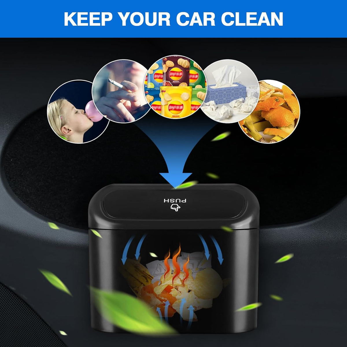 Canvcle Toyota RAV4 2023-Present Car Door Storage Box and Trash Can, 4 Compartments, Black, Plastic, Slip Resistant, Organizing, Storing, Traveling, 2 Pounds