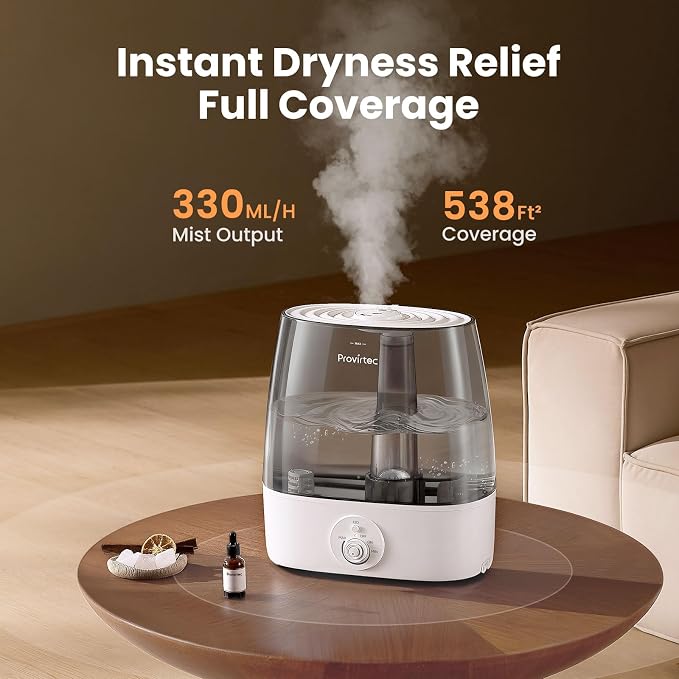 6.5L Stay Clean Tank Humidifier for Large Room, Low Maintenance, Top Fill Design, Ultra Quiet 65H Runtime, Cool Mist Ultrasonic for Bedroom, Home, Plants HC12