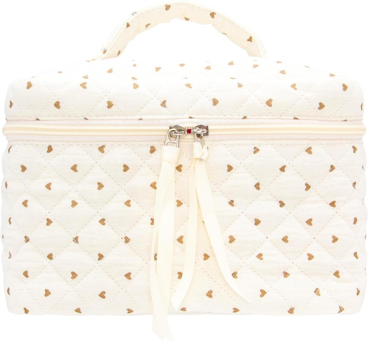 Quilted Makeup Bag for Women, Travel Cosmetic&Toiletry Bag,Gauze Heart