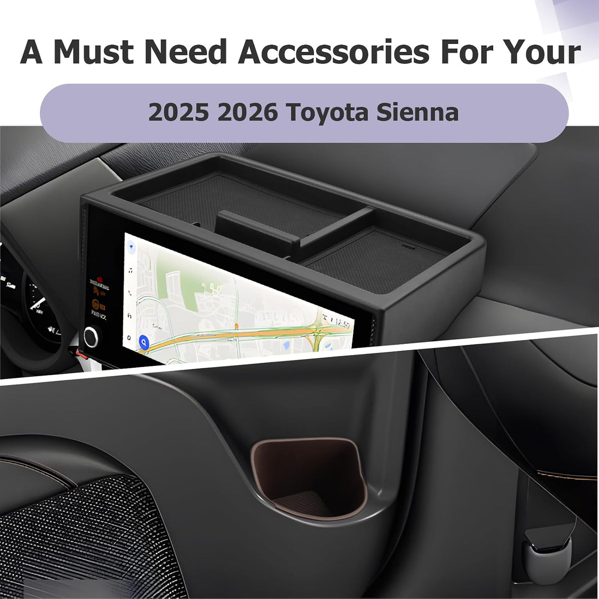 LUWU 2025 2026 Sienna Accessories for 2025 2026 Toyota Sienna Accessories Dashboard Storage Tray, Rear Seat Door Side Silicone Cup Holder Insert 3-Pack (ONLY for 12.3-INCH Screen)