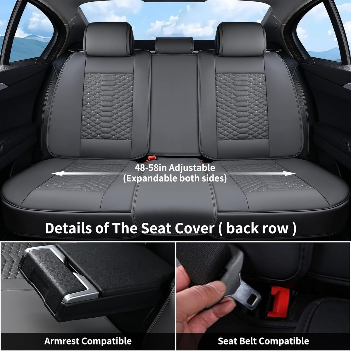 Coverado Car Seat Covers Full Set, Nappa Leather Seat Covers for Cars, Universal Waterproof Seat Covers, Front and Back Car Seat Protector, Automotive Seat Covers Fit for Most Cars, Gray
