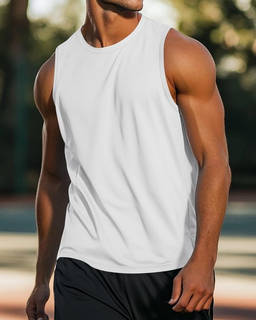 Ficerd Men's Big & Tall Tank Tops - Cotton Moisture-Wicking Sleeveless Gym Tees | X-Large (Black, White, Khaki)