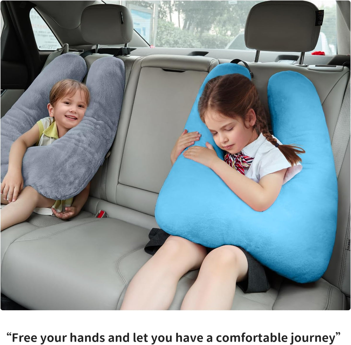 Travel Pillow,Car Pillow for Kids,Support Head and Neck on Road Trip-Black | Car Sleeping Pillow with Adjustable Strap, Road Trip Essentials for Kids and Adults,Velvet Fabric Filled with High PP Cotton