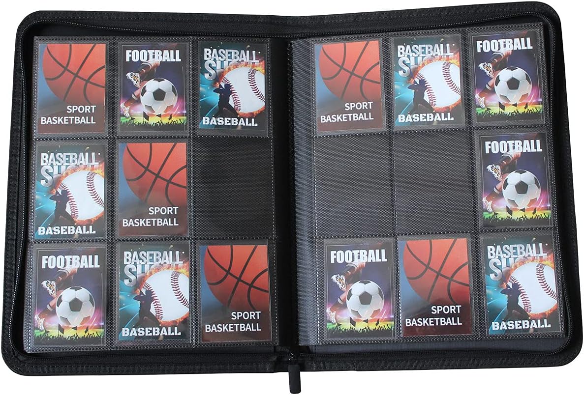 Premium 360 Pockets Black Zippered Playing Card Binder - Sturdy 9 Pocket Holder with 20 Sleeves