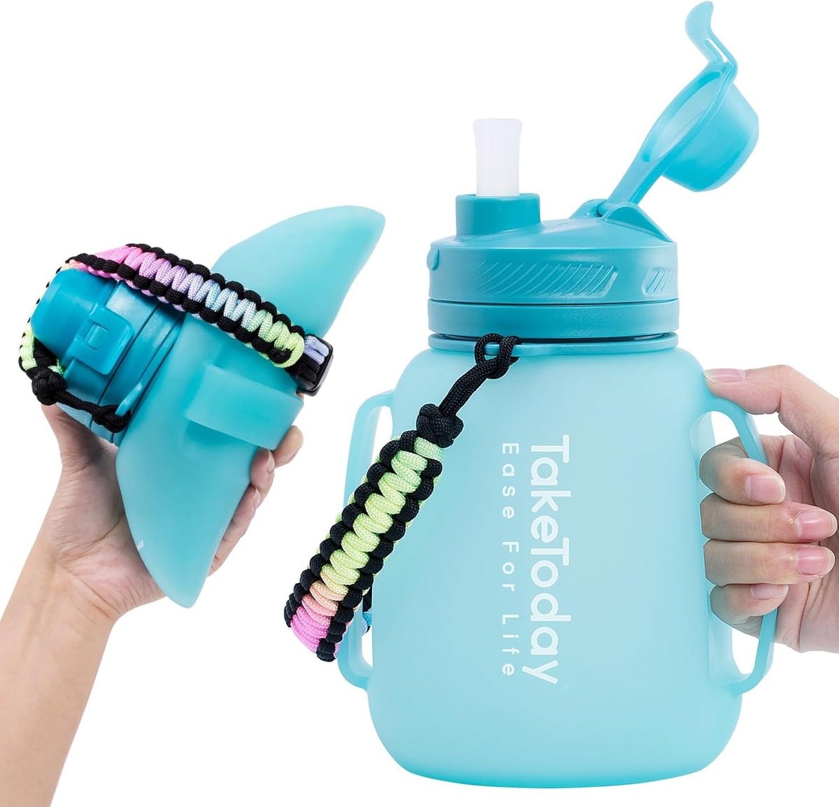 TakeToday Collapsible Water Bottle - 40 OZ Motivational Jug with Straw | Leakproof Silicone Design for Yoga & Outdoors